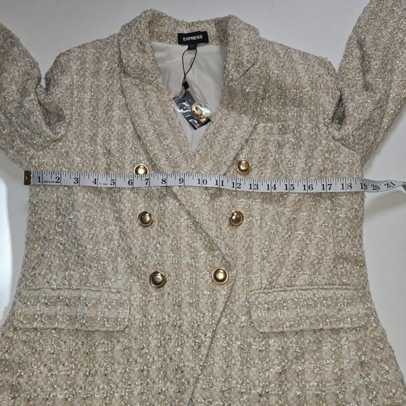 Express Tweed Double Breasted Blazer Gold Button Size M Womens Boucle Cream Gold - Picture 7 of 10